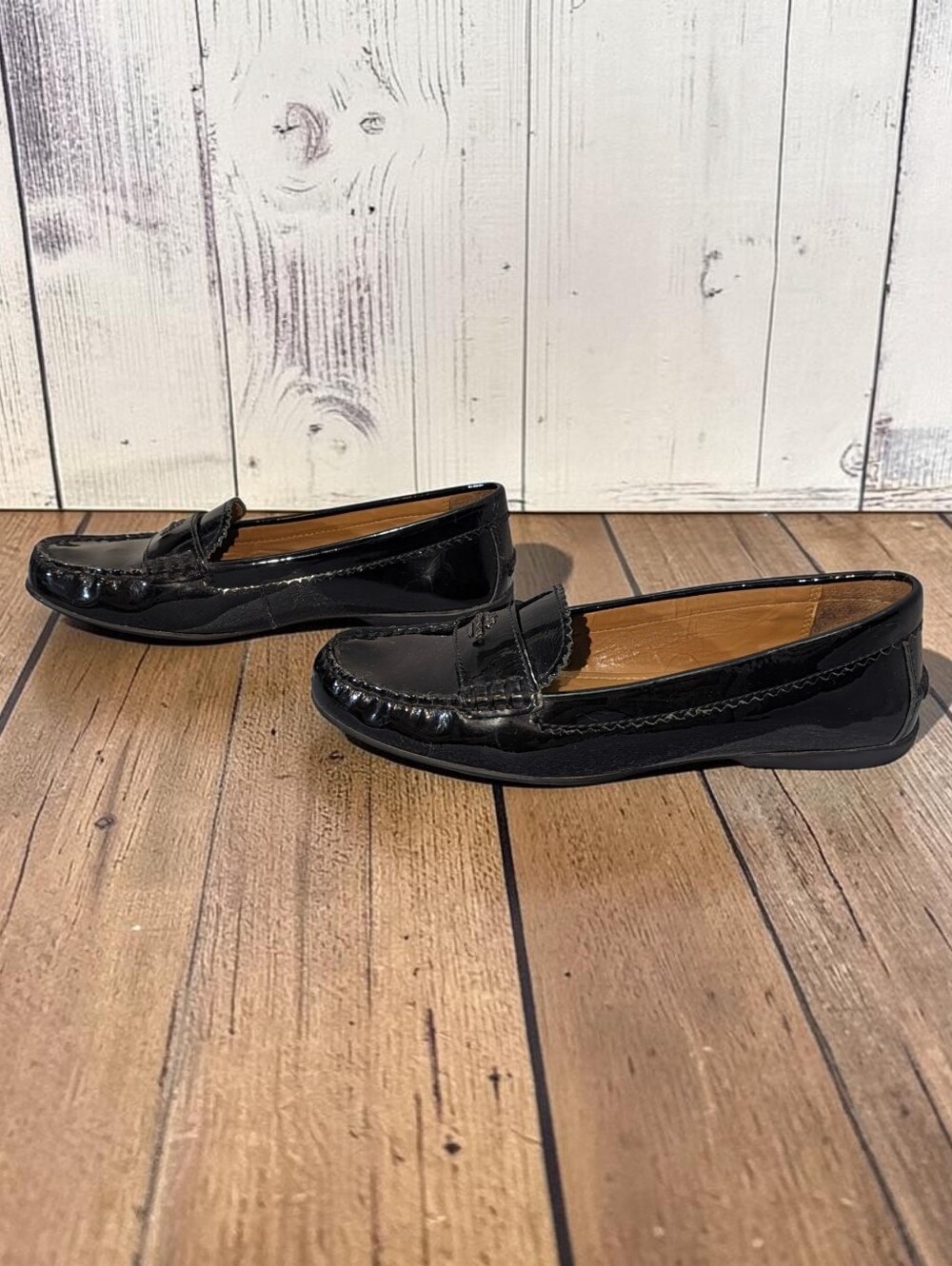 Coach Black Patent Leather Penny Loafers Driving Flats Size 6